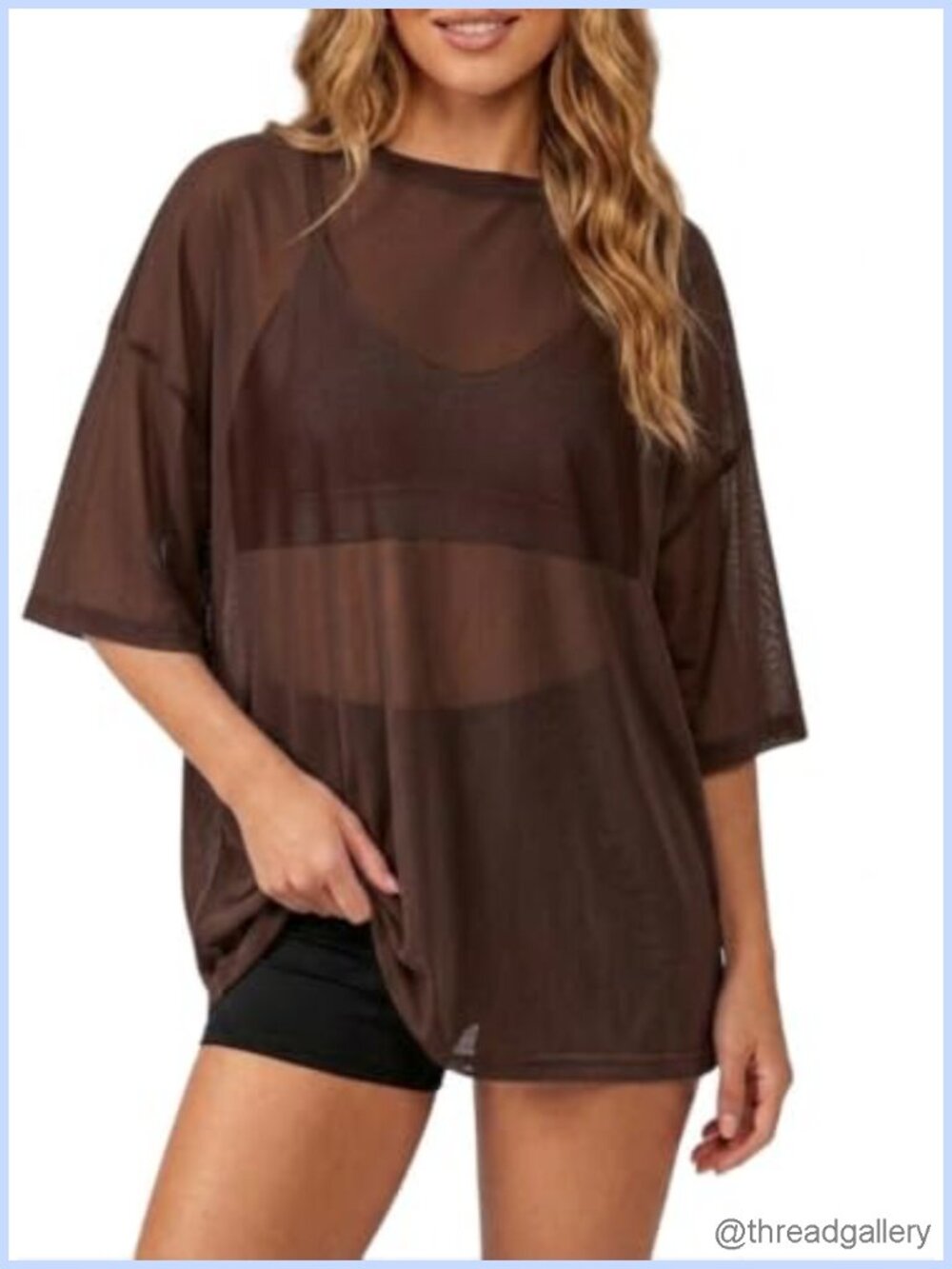 Sheer Mesh Oversized Short Sleeve T-Shirt See Through Cover Up Top